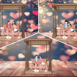 Plantilla de decoración de pie para el día de San Valentín, plantilla de columpio de madera para parejas, archivo cortado con láser para aniversario de amor, regalo romántico para amantes