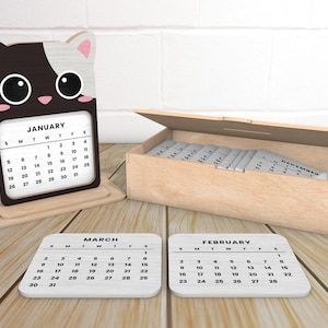 Home Decor Calendar Stand Lasercut Svg, Meow Calendar Gifts Svg, Cute Cats Calendar Svg, Calendar Svg, Pet Lover Calendar, Glowforge