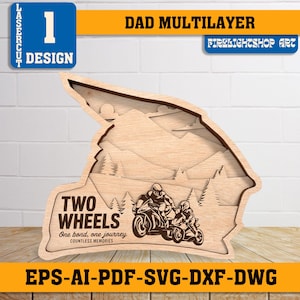 Letrero para el Día del Padre con diseño de dos ruedas / Decoración multicapa para casco de motocicleta cortada a láser / Regalo para papá e hijo motociclista con cita
