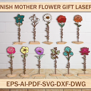 Laser Cut Datei, personalisierte Blume mit Name, Laser Cut Datei, Glowforge Digital Download glückliches Geschenk für Mama svg, Mommy Flowers SVG