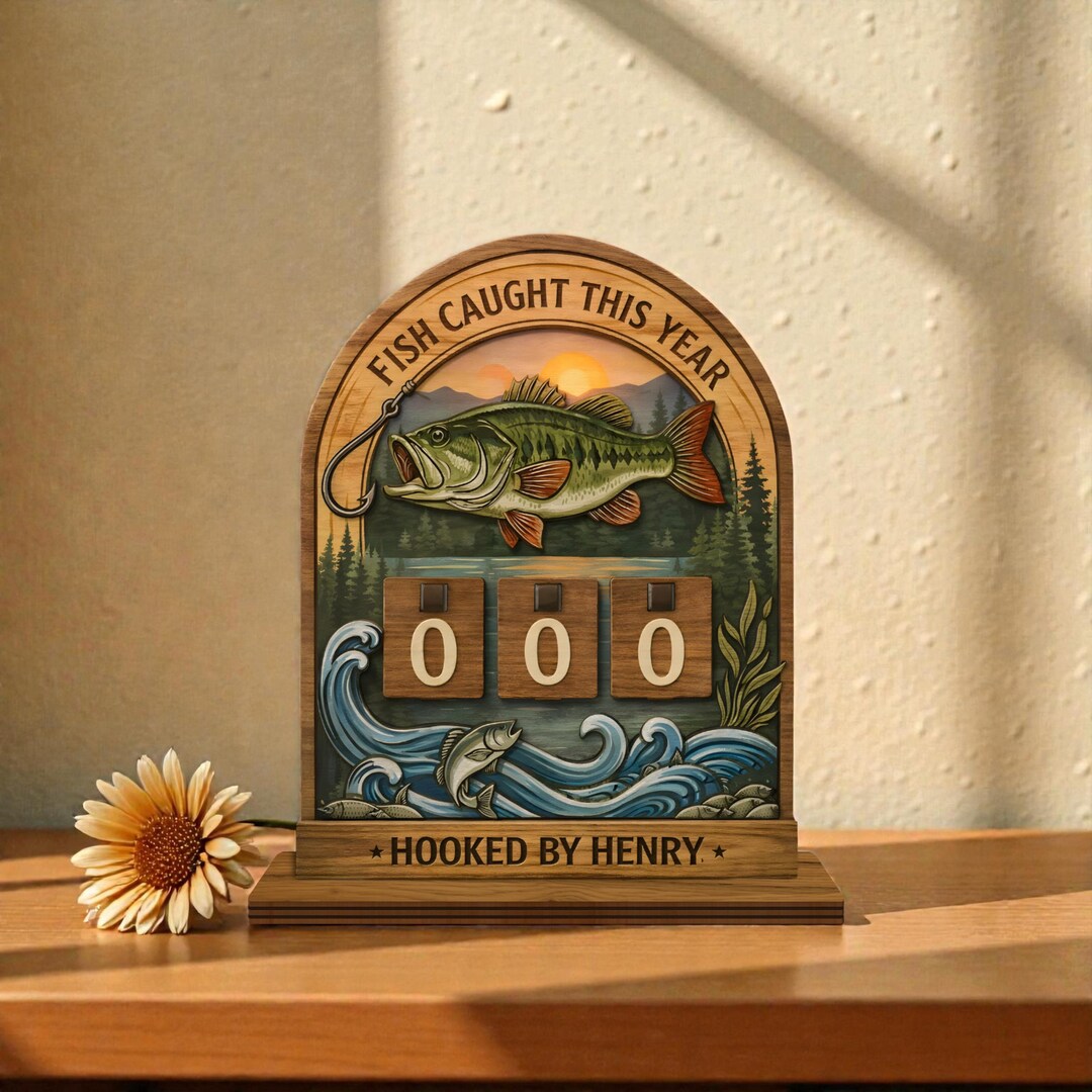Personalized Fish Caught This Year Sign, Wooden Fishing Tracker Sign ...