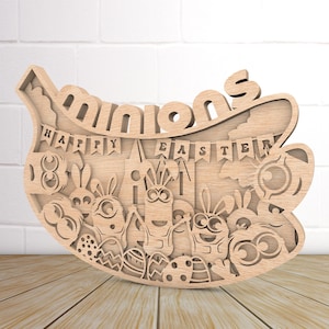 Multilayer Banane SVG, niedlicher Oster Minion, Osterei, Oster Minions Ei Design, Ostertag SVG, Lasercut Datei, Cartoon digitale Datei