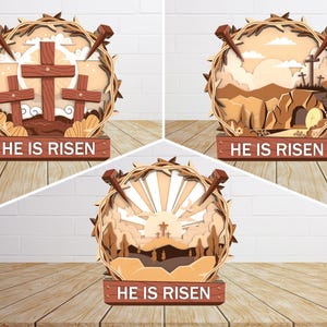 3D Multilayer Easter Risen svg, Er ist auferstanden Lasercut-Datei-Svg, Holzkreuz-Art-Svg, Osterdorn n Nagel, Ostertag Geschenk svg, Glowforge