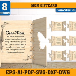 Mother&#39;s Day Gift Card Laser Cutfile SVG, Mothers Day Gift Svg,Gift For Mom,Mother Day Wood Art, Laser Cutting DXf, Glowforge Laser Cutfile