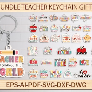 Teacher Life Keychain Svg Files, Happy Teacher Day Keychain cut file,  Thank You Teacher, Teacher Keychain Svg, glowforge