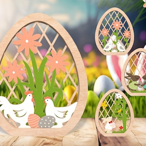 3D Multilayer Ostertag Hase Ei Stehend svg, Osterhase und Ei Vorlage svg, Holz Osterei svg, Urlaub Dekor Lasercut Datei svg