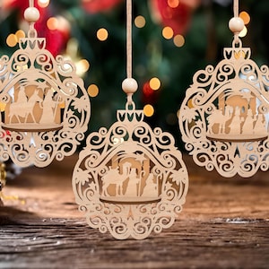 Szopka Baubles Ornament Svg, plik do cięcia ozdoby świątecznej szopki Svg, ozdoba warstwowa szopka Svg, dekoracja świąteczna, plik Glowforge