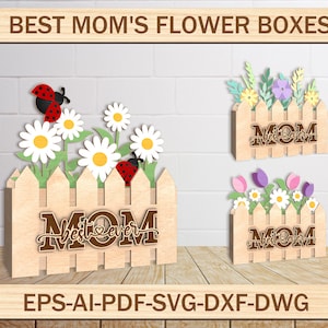 Caja de margaritas SVG, caja de flores silvestres SVG, regalo para mamá, regalo del Día de la Madre SVG, archivos SVG de Glowforge, archivos cortados con láser, citas del Día de la Madre