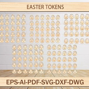 イースター トークン SVG、子供用イースター リワード トークン カット ファイル、子供用イースター レーザー ファイル、イースター バスケット スタッファーズ イースター エッグ フィラー レーザー カット ファイル