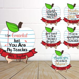Personalized Happy Teacher&#39;s Day Apple Sign Standing Cut File Svg, Wooden Apple Shape Svg, Apple Teacher Gift Svg,Teacher Desk,Glowforge Svg