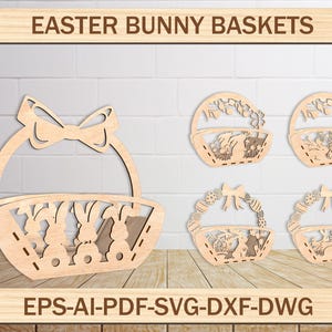 Paquete de cestas para huevos de Pascua, archivos de corte láser Svg para cestas de Pascua, archivo de corte láser para porta huevos, cesta de conejito de Pascua, huevo de madera Svg