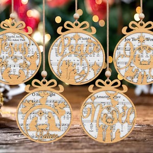 Krippe Musik Blatt Schmuck Ornament, Frohe Weihnachten Lied Schmuck, LaserCut Datei Schmuck, Baby Jesus Bauble Schmuck, Krippe Aufhänger Schmuck, Glowforge
