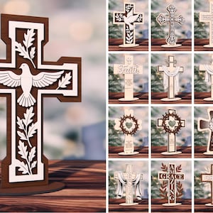 Christian Cross SVG Bundle, Religious Laser Cut Files, Faith Grace Jesus Ornament, Layered Wooden Cross Decor CNC Glowforge Cricut
