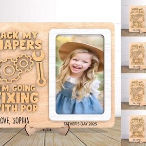 Personalized Father&#39;s Day Photo Frame Svg, Daddy mechanic, Father Day gifts svg,3D laser cut frame, bonus dad svg, Gift for Dad, Glowforge