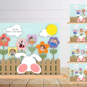 Personalisierte Frohe Ostern Blume Foto geschnitten Datei svg, Holzblumenrahmen svg, Ostern Hugs Baby svg, Lil Garten-Foto-Svg, Glowforge