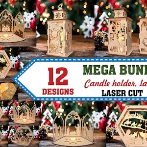 メガバンドル レーザーカット ファイル SVG、六角形ランタン バンドル SVG、キャンドルホルダー SVG、木製ランタン SVG、メリークリスマス SVG、テーブルスタンディングデコレーション