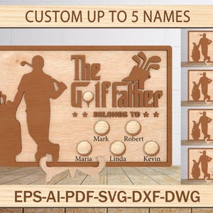 Regalo personalizzato per papà, cartello da golf in legno SVG, cartello Best Dad by Par, regalo per la festa del papà, cartello con nome da golf personalizzato, papà golf, file tagliato al laser