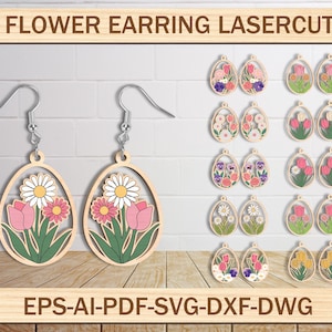 Orecchini floreali in formato SVG, file di taglio laser per orecchini per la festa della mamma, orecchini in formato SVG, file di taglio per modelli di orecchini, pacchetto di orecchini primaverili in formato SVG, regalo per la mamma