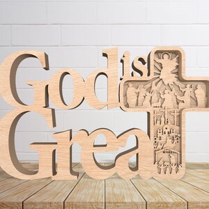 Archivos cortados con láser de la cruz de pie del cristianismo resucitado, archivo cortado con láser de decoración de mesa Svg, Jesús es Dios, cruz Svg, archivo Glowforge