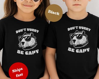 Don't Worry Be Capy Capybara Toddler Shirt- Cute Funny Kids Tee, Animal Lover Shirt, 100% Cotton Toddler Clothing, Size 2T-5/6T