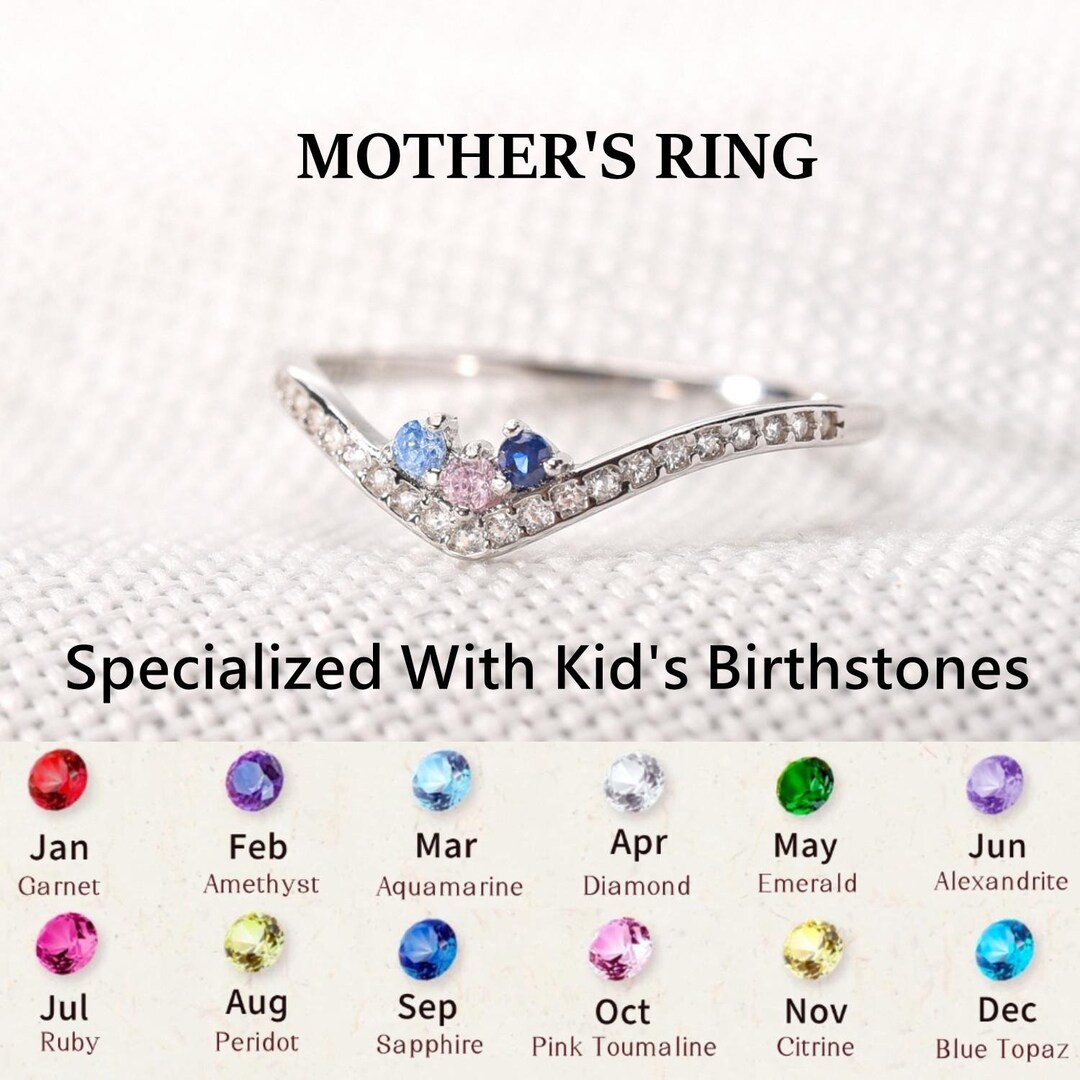 Personalized 1-5 Birthstones Chevron Pave Ring, Mother's Ring ...