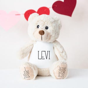 Doudou personnalisé avec prénom – peluche naissance – cadeau bébé – cadeau baptême – doudou avec date de naissance