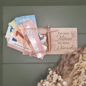 Envoltorio de regalo de dinero, trampa para ratones, para aniversario, boda, cumpleaños, hecho de madera, personalizable