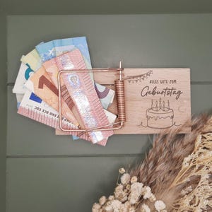 Envoltorio de regalo de dinero, trampa para ratones, para aniversario, boda, cumpleaños, hecho de madera, personalizable