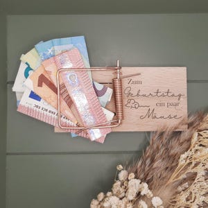 Envoltorio de regalo de dinero, trampa para ratones, para aniversario, boda, cumpleaños, hecho de madera, personalizable