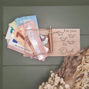 Envoltorio de regalo de dinero, trampa para ratones, para aniversario, boda, cumpleaños, hecho de madera, personalizable