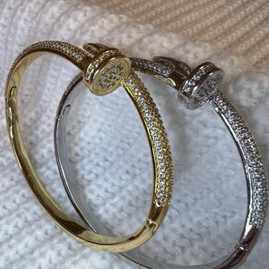 Nagel Armreif für Frauen mit Öffnung, elegantes Kristall Armband, Zirkon Armreif in Gold und Silber, Geschenk für Frauen