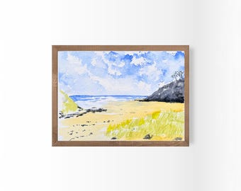ORIGINAL Beach WATERCOLOR Painting, OriginaL Wall Art, Decorative Beach Art, Coastal Landscape Art (8x6 in)