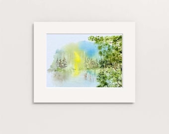 オリジナルの抽象風景画水彩画：ブルーグレーの壁アート - Etsy 日本