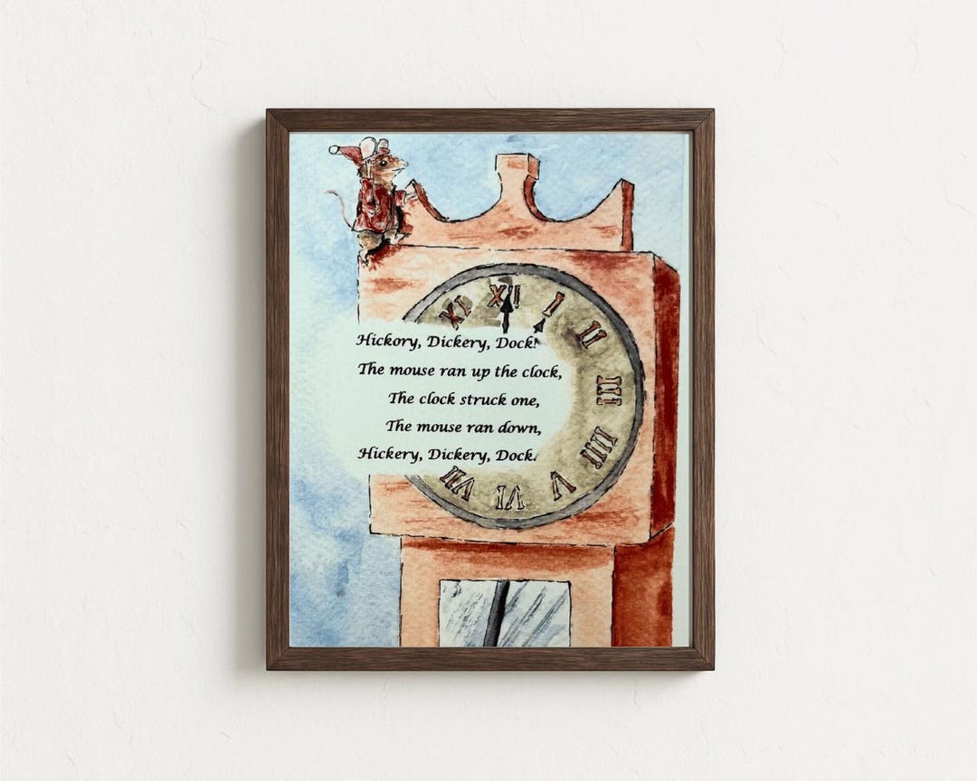 Hickory Dickory Dock Painting, Watercolor Art Print, Nursery Rhyme Poem ...