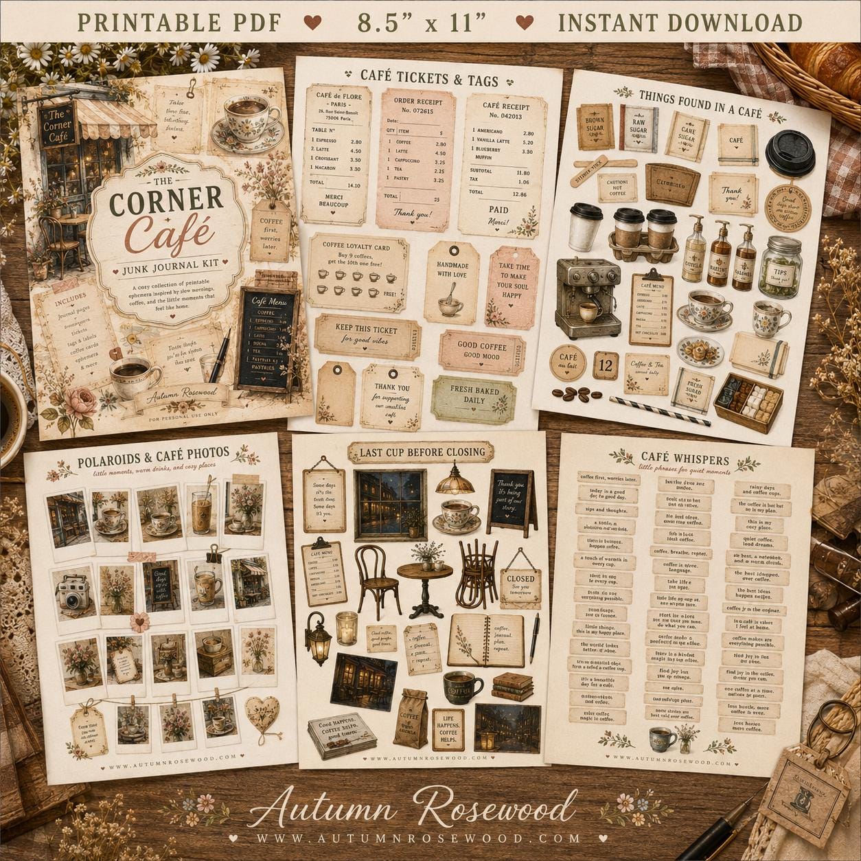 Corner Café Junk Journal Kit | Printable Ephemera Pack, Cozy Coffee ...