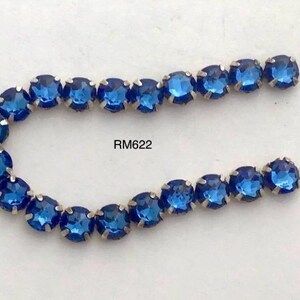 Vintage 5mm Rose Montee 2 hole sew ons - Sapphire Blue/Silver Setting