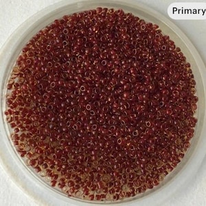 Vintage Italian Micro Seed Beads - Clear Amber lined with Cabernet Red