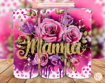 Mama Pink Rose Tumbler Sublimationsentwurf (PNG Digital Download)