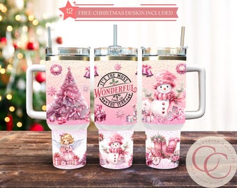 Sublimatieontwerp kerstbeker: sneeuwpop, boom 40 oz, png (digitale download)