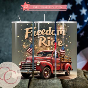 Freedom Ride Retro truck and fireworks 4th of July festive celebration 20oz Skinny Tumbler Sublimation Design Digital Download -Tumbler Wrap