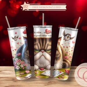 Divertido gato gruñón de San Valentín con poesía Carta de amor Vaso delgado de 20 oz Diseño de sublimación Descarga digital PNG Instantánea, Envoltura de vaso
