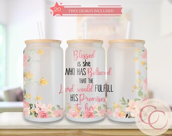 Diseño de sublimación para vaso de vidrio con versículo bíblico (descarga digital)