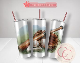 Baseball Tumbler Sublimation Design: 20oz Skinny Tumbler Wrap (PNG File)