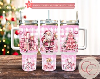 Sublimatieontwerp kerstman en kerstboombeker (digitale download)
