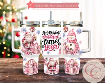 Sublimatieontwerp roze kerstman en sneeuwpop 40 oz (digitale download)