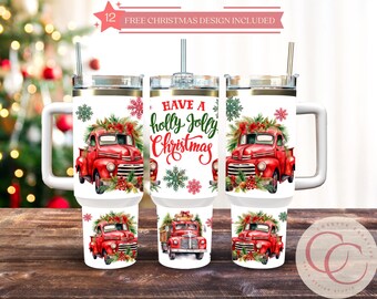 Christmas Red Truck Tumbler Sublimation Design (Digital Download)