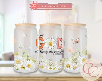 Diseño de sublimación para vaso de vidrio Libbey con versículo bíblico (descarga digital)