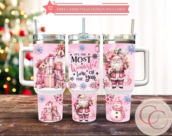 Sublimatieontwerp beker voor kerstman en geschenken: 40 oz handvatomslag (digitale download)
