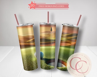 Golf Tumbler Sublimation Design: 20oz Skinny Tumbler Wrap (PNG File)