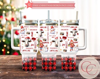 Sublimatieontwerp kerstbeker: 40 oz handvatomslag (digitale download)